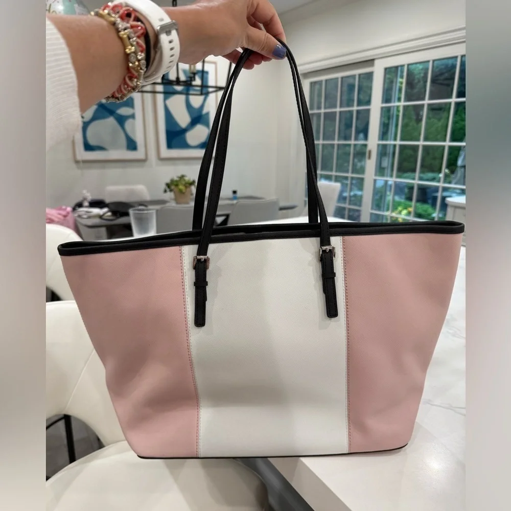 Michael Kors Saffiano Leather Jet Set Tote Large EUC black white & blush pink - Picture 2 of 13